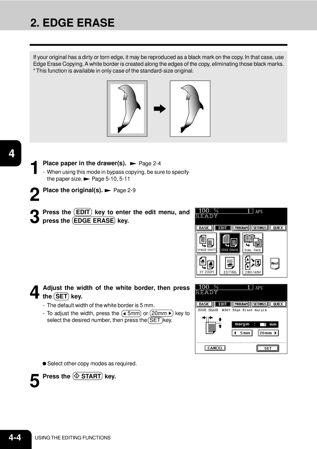 Toshiba e-studio 550/650/810 manual Edge Erase, Place paper in the drawers 