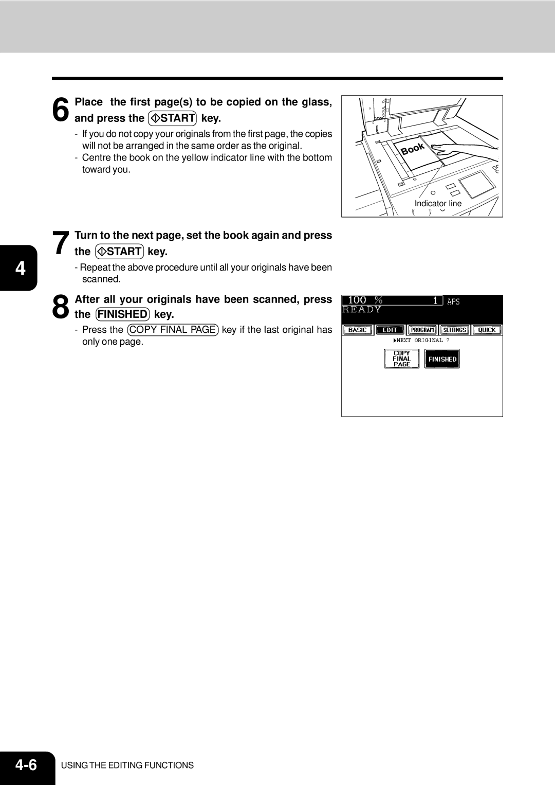 Toshiba e-studio 550/650/810 manual Turn to the next page, set the book again and press, Scanned 