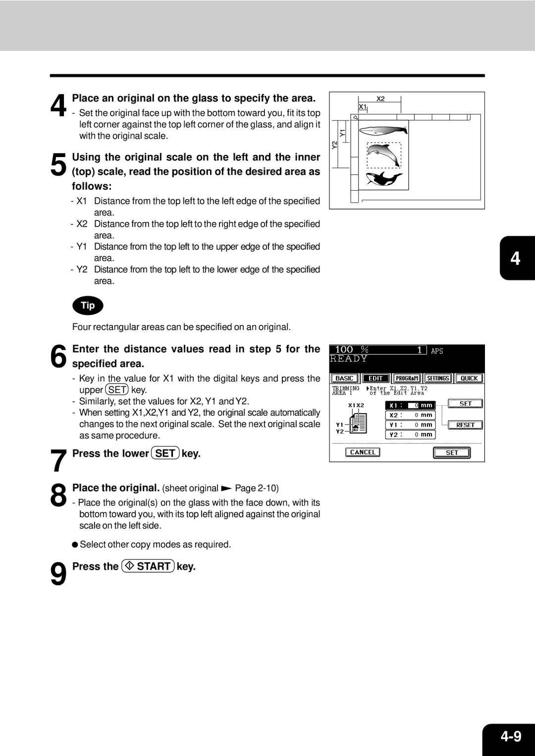 Toshiba e-studio 550/650/810 manual Enter the distance values read in for the specified area, Area 