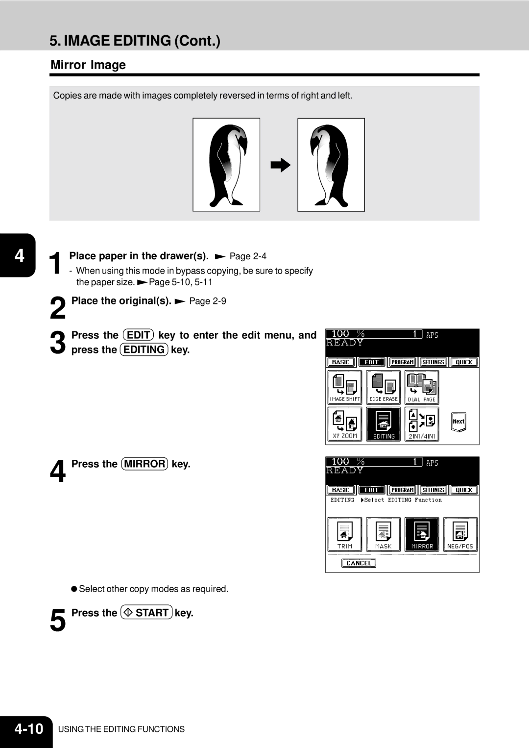 Toshiba e-studio 550/650/810 manual Image Editing, Mirror Image 