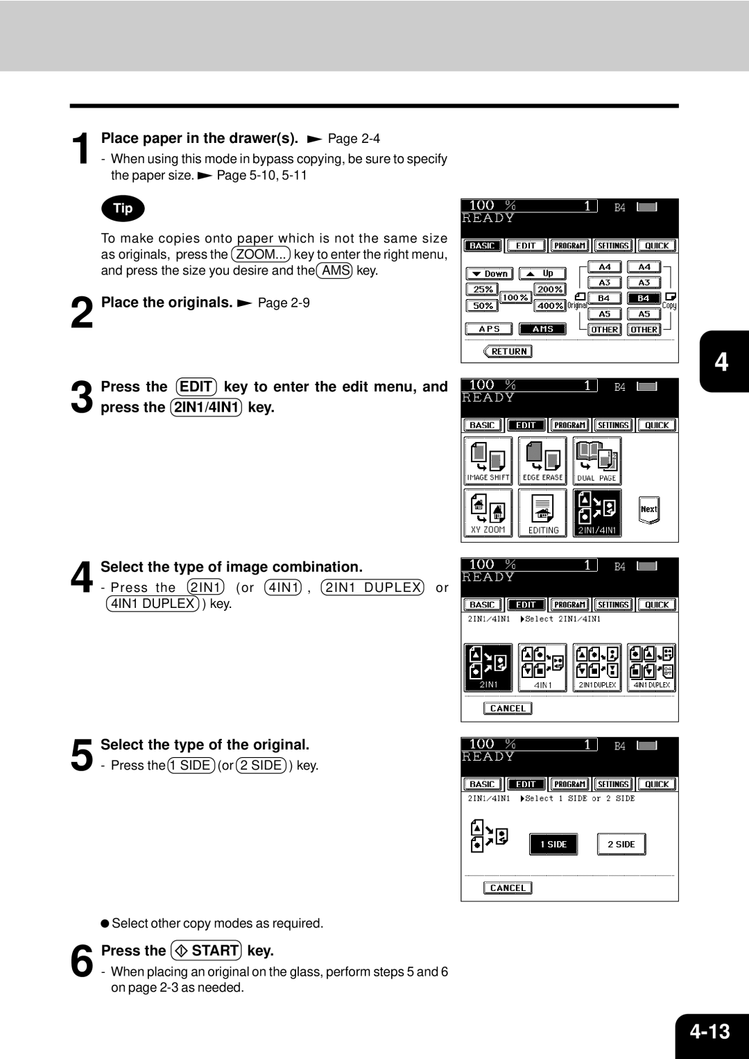 Toshiba e-studio 550/650/810 manual Select the type of the original, Press Start key 