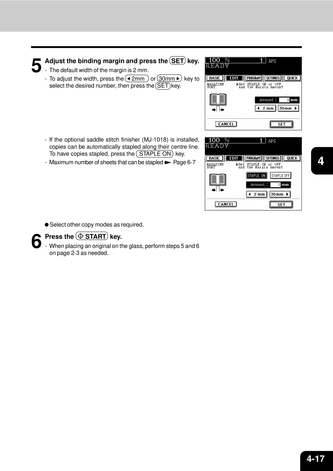 Toshiba e-studio 550/650/810 manual To have copies stapled, press the Staple on Key 