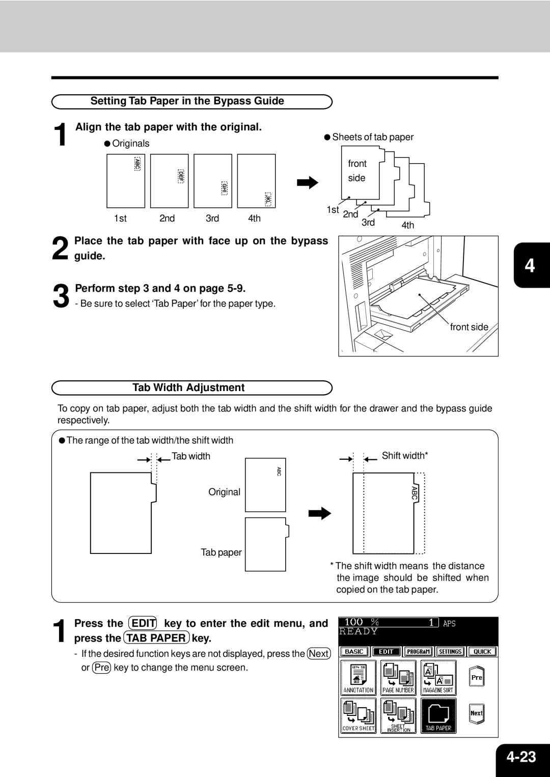 Toshiba e-studio 550/650/810 manual Tab Width Adjustment 