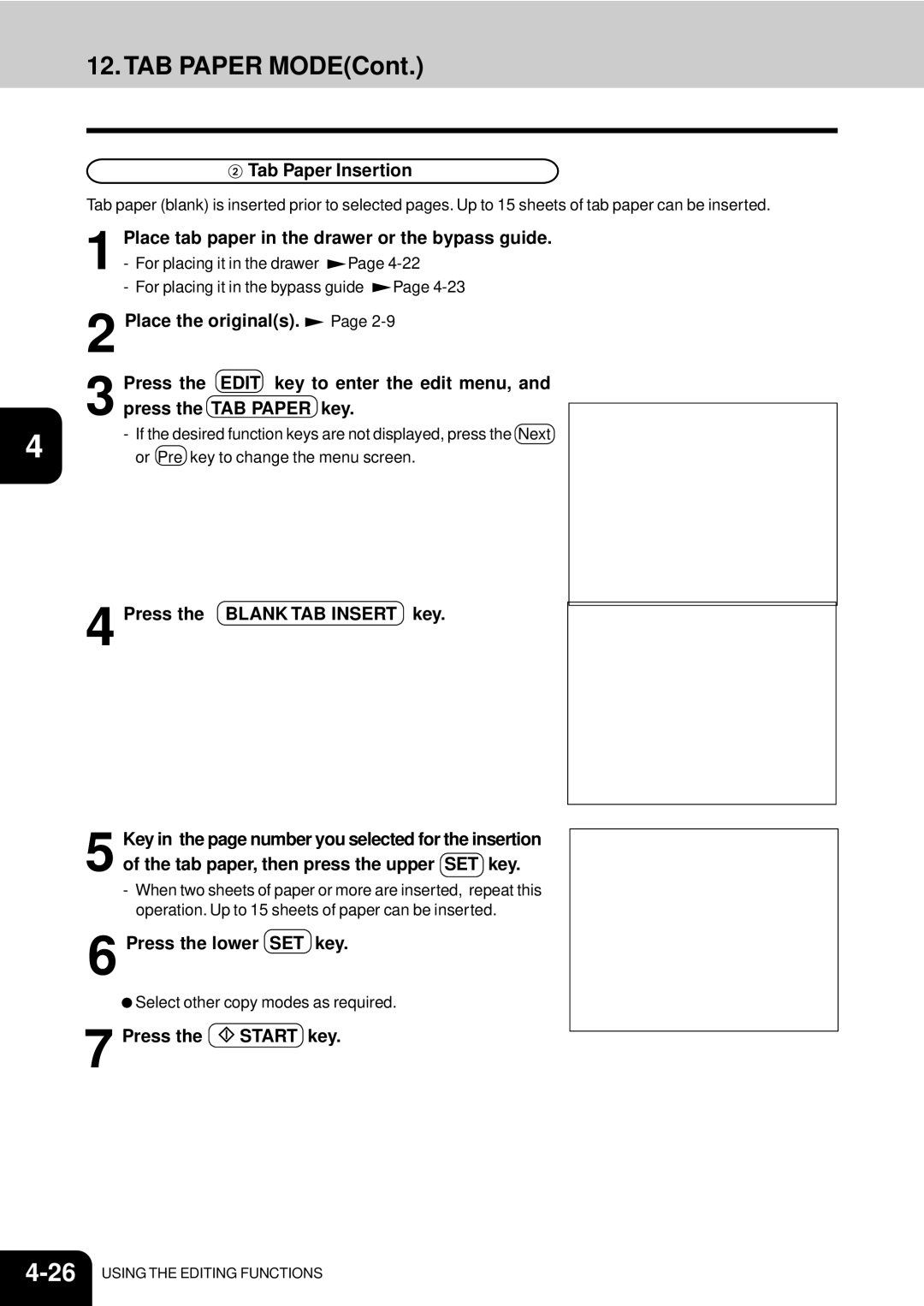 Toshiba e-studio 550/650/810 manual Tab Paper Insertion, Place tab paper in the drawer or the bypass guide 