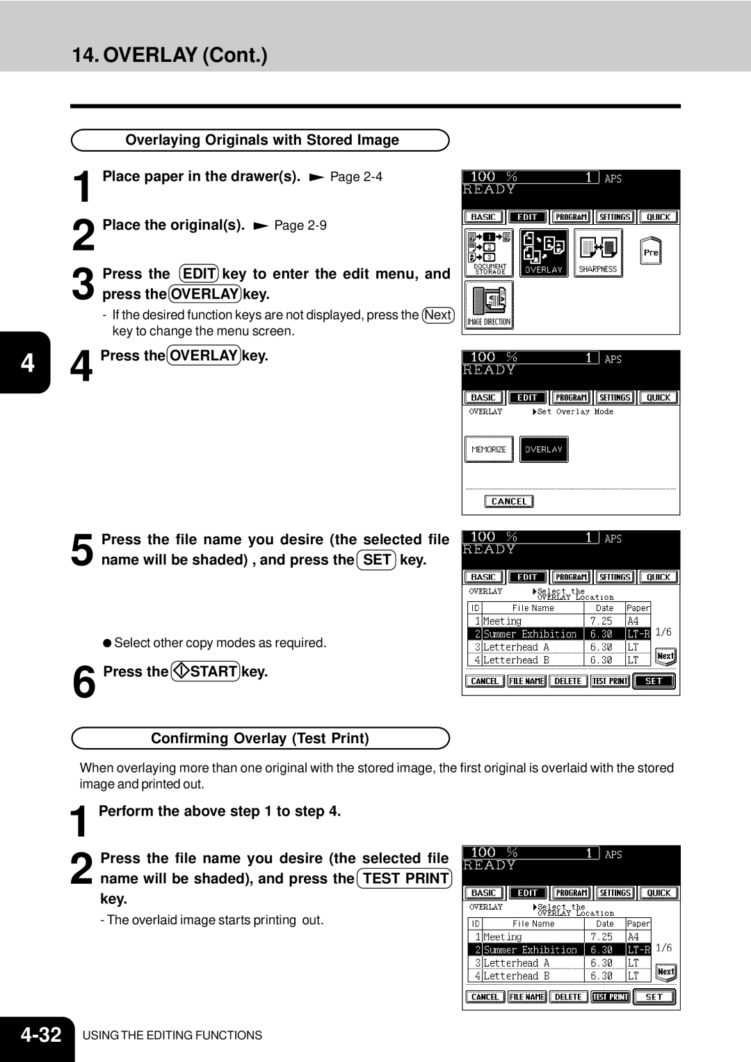 Toshiba e-studio 550/650/810 manual Press the Start key Confirming Overlay Test Print 