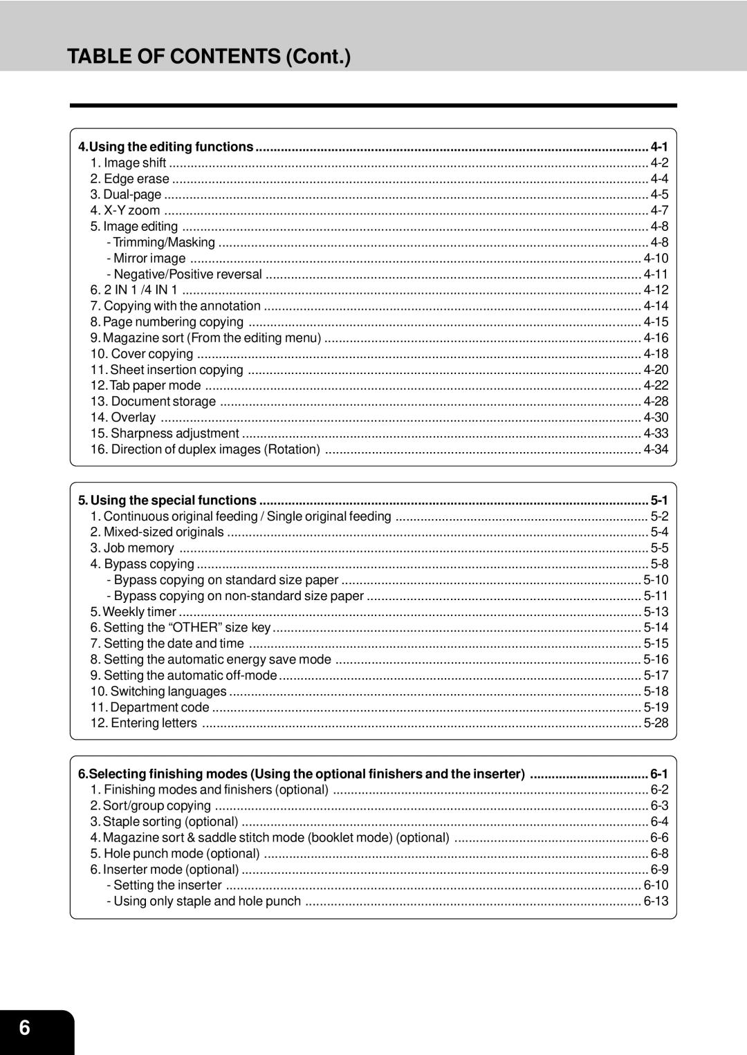 Toshiba e-studio 550/650/810 manual Table of Contents 