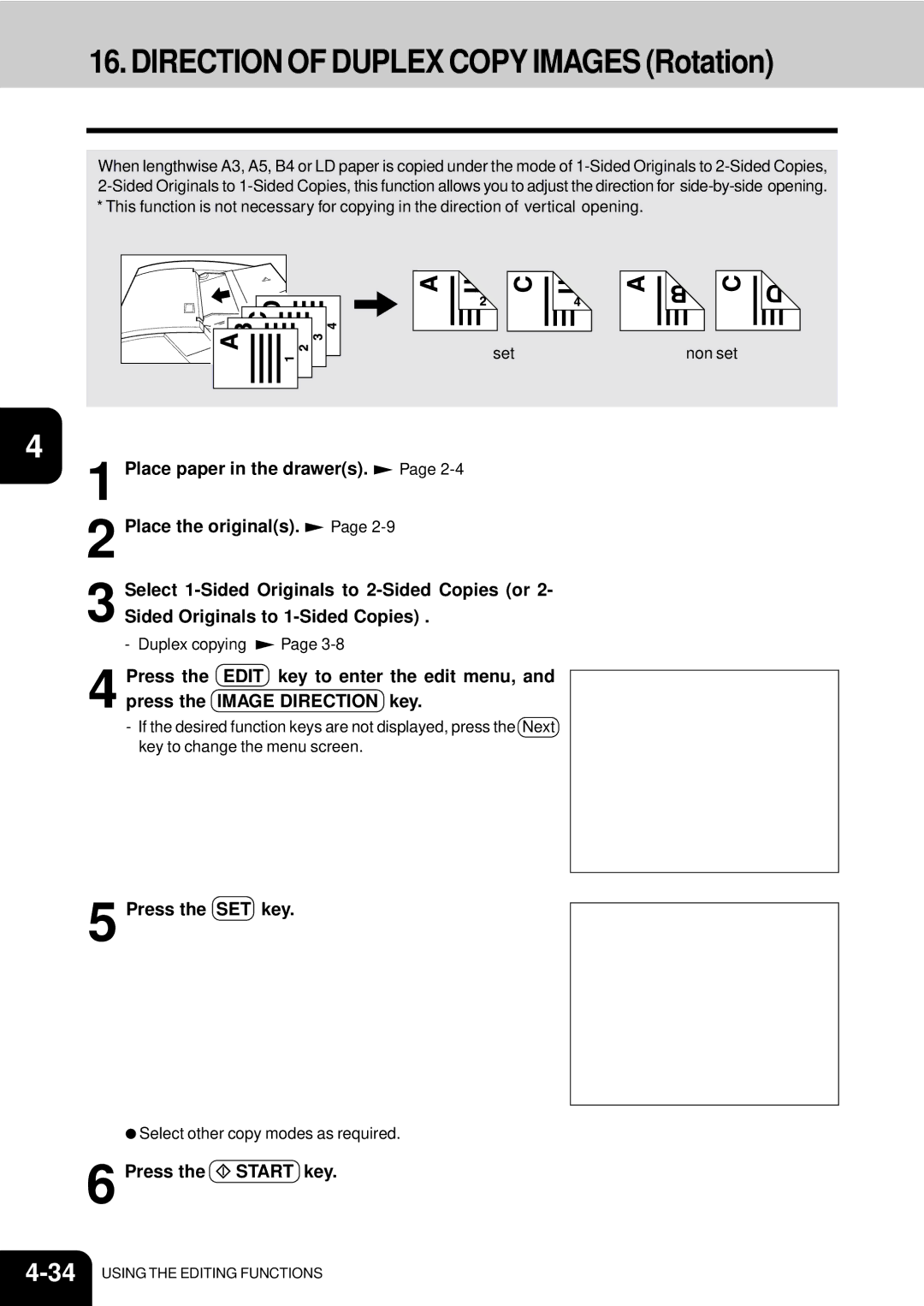 Toshiba e-studio 550/650/810 manual Direction of Duplex Copy Images Rotation 