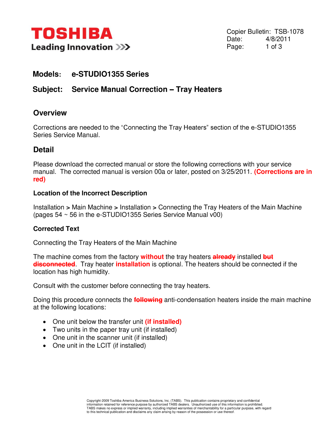 Toshiba E-STUDIO1355 service manual Models e-STUDIO1355 Series Overview Detail 