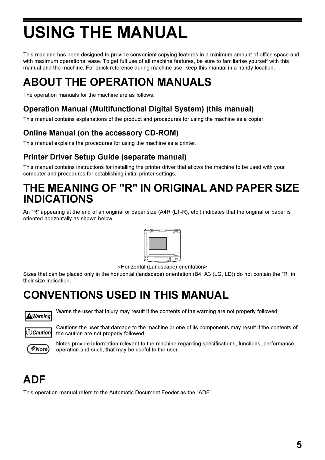 Toshiba e-STUDIO161 Using the Manual, Meaning of R in Original and Paper Size Indications, Conventions Used in this Manual 