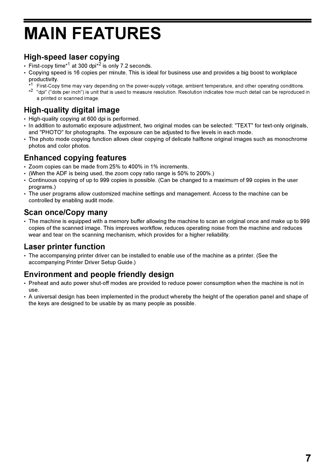 Toshiba e-STUDIO161 manual Main Features 