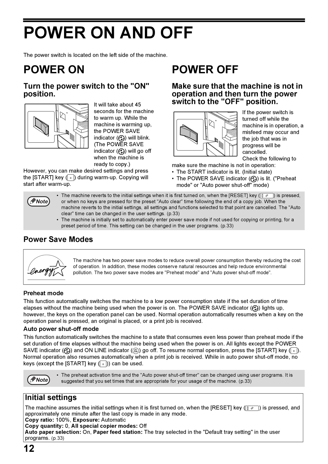 Toshiba e-STUDIO161 manual Power on and OFF, Power OFF 