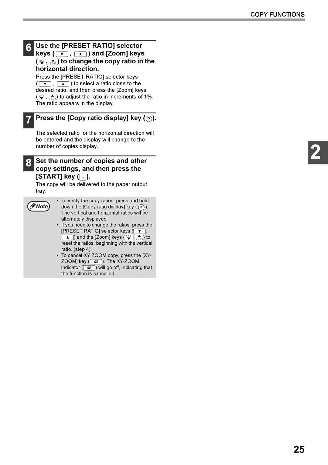 Toshiba e-STUDIO161 manual Selected ratio for the horizontal direction will 