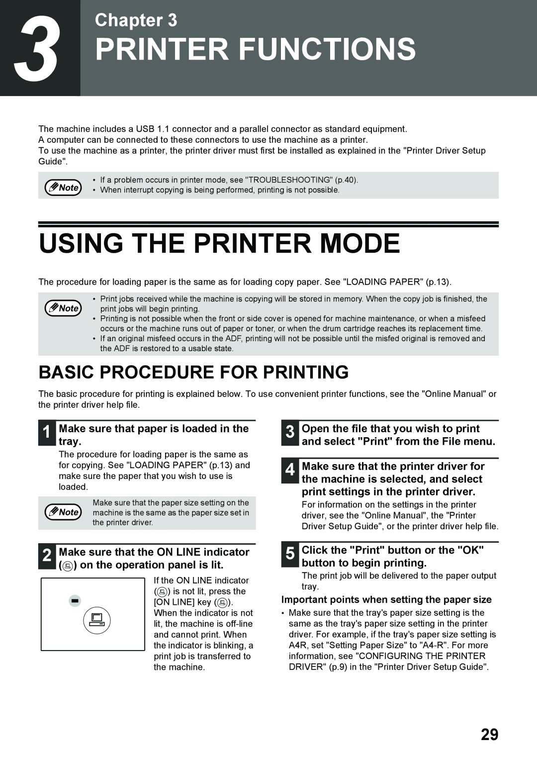 Toshiba e-STUDIO161 manual Using the Printer Mode, Basic Procedure for Printing, Maketray. sure that paper is loaded 