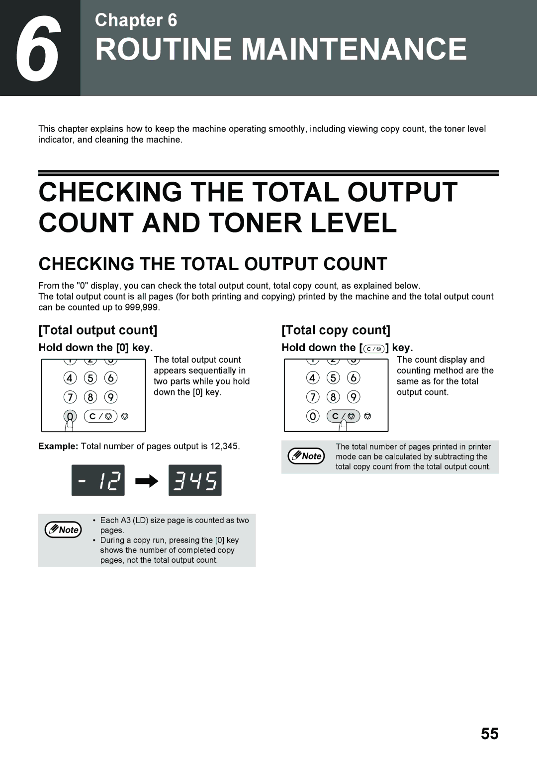 Toshiba e-STUDIO161 manual Checking the Total Output Count and Toner Level, Total output count, Total copy count 