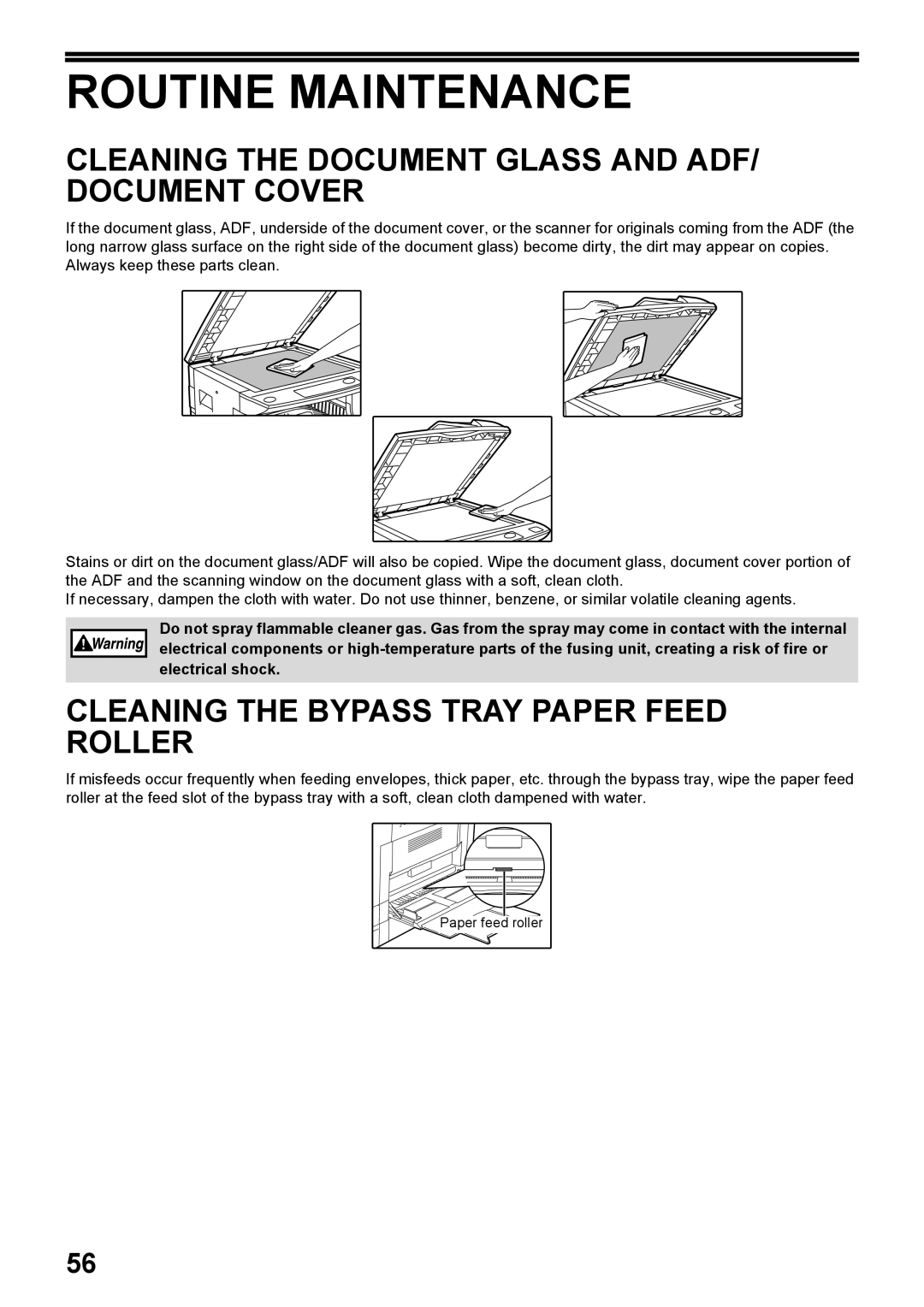 Toshiba e-STUDIO161 manual Routine Maintenance, Cleaning the Document Glass and ADF/ Document Cover 