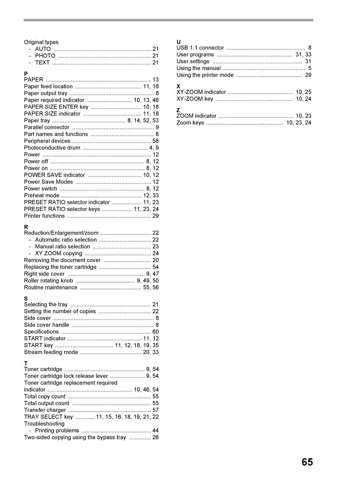 Toshiba e-STUDIO161 manual Original types, 10, 13, 14, 52, 11, 23, Setting the number of copies, 11, 12, 18, 19, 10, 23 