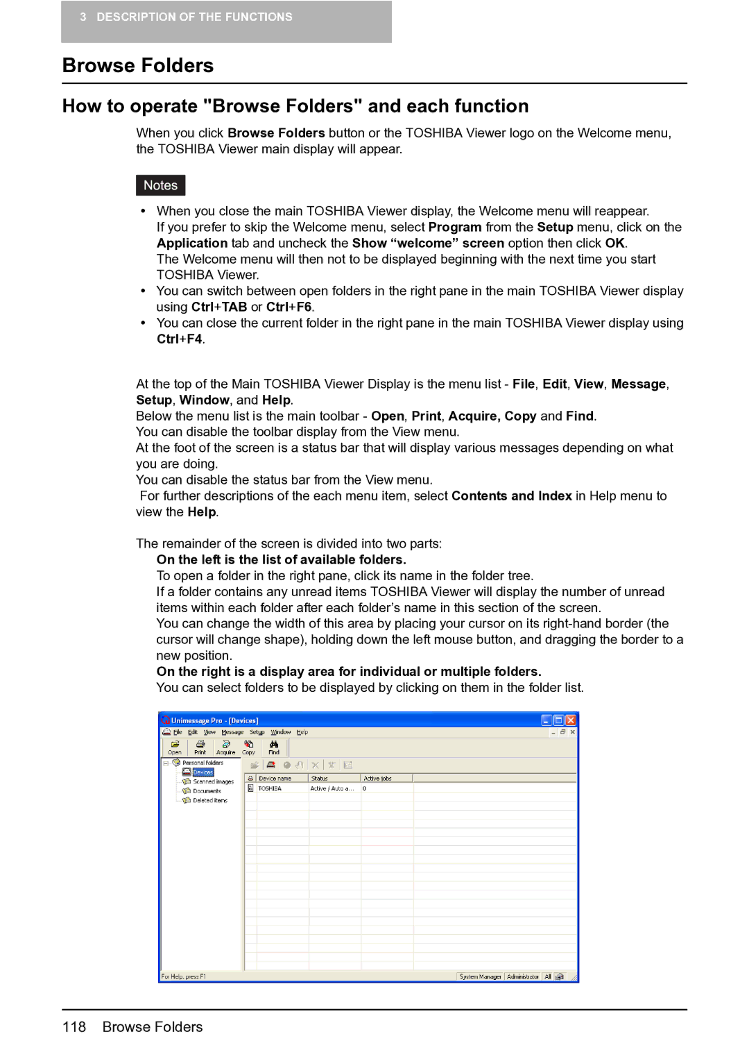 Toshiba e-STUDIO163/203 manual How to operate Browse Folders and each function 