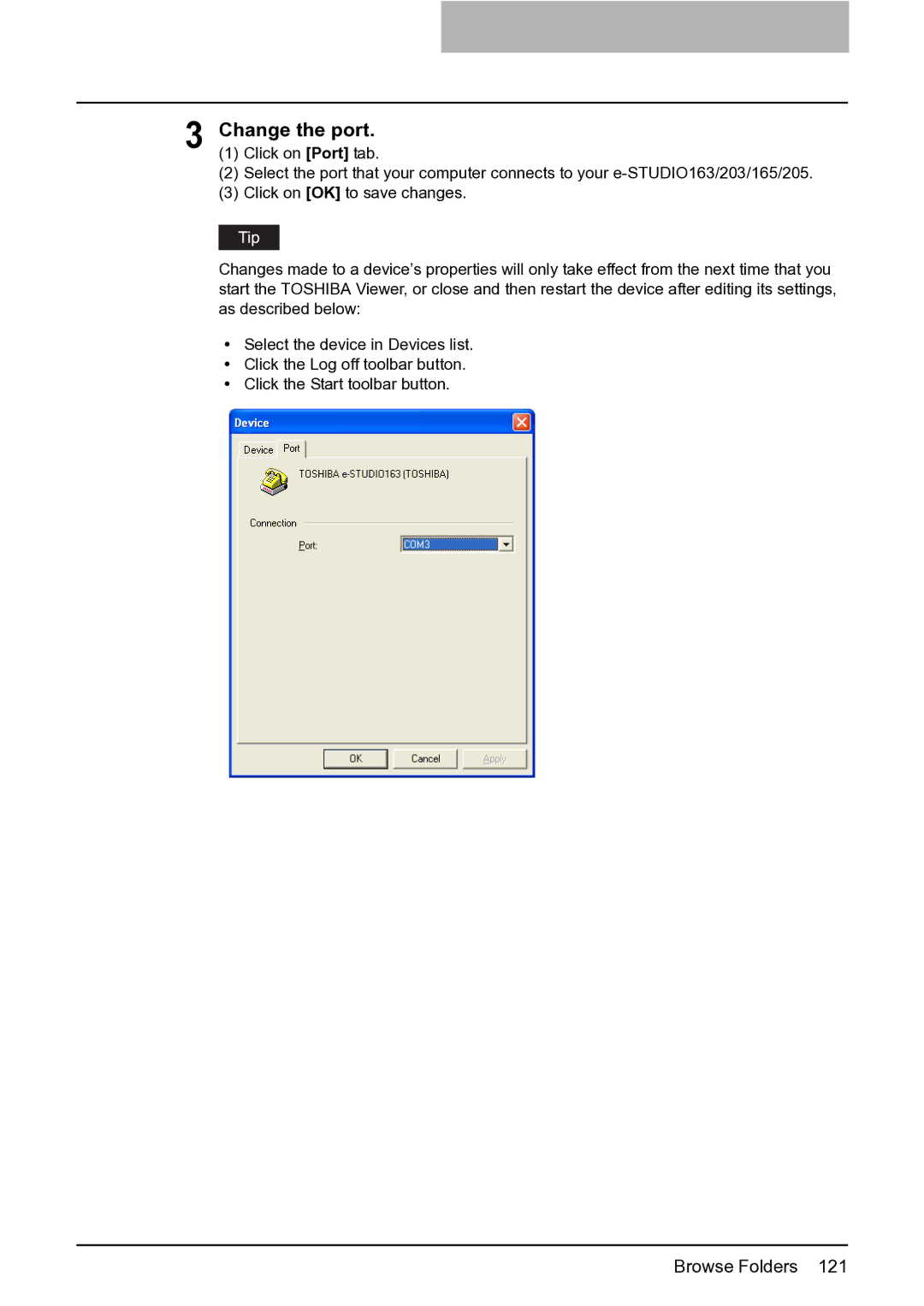 Toshiba e-STUDIO163/203 manual Change the port 