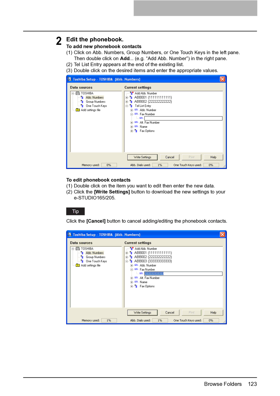 Toshiba e-STUDIO163/203 manual Edit the phonebook, To add new phonebook contacts 