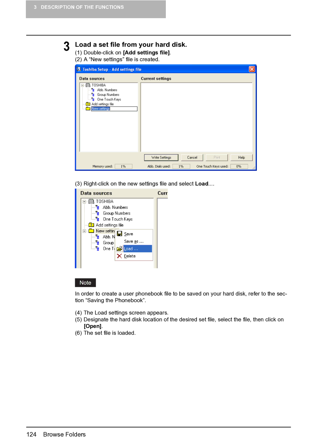 Toshiba e-STUDIO163/203 manual Load a set file from your hard disk 