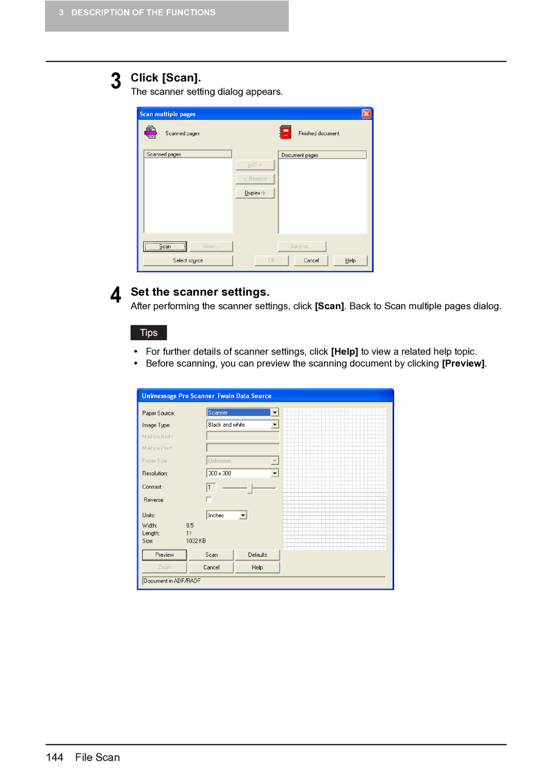 Toshiba e-STUDIO163/203 manual Click Scan, Set the scanner settings 