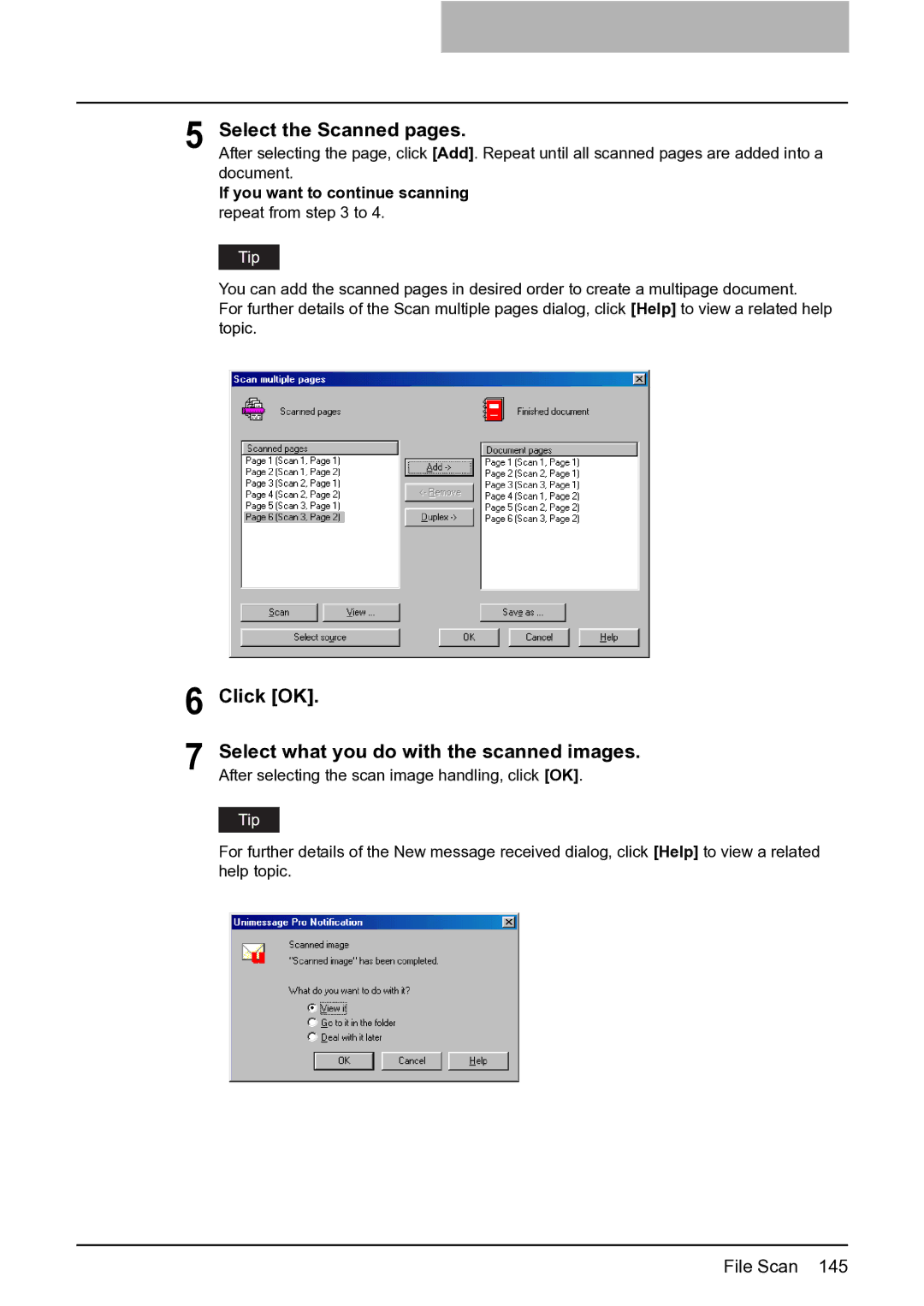 Toshiba e-STUDIO163/203 manual Select the Scanned pages, If you want to continue scanning repeat from to 