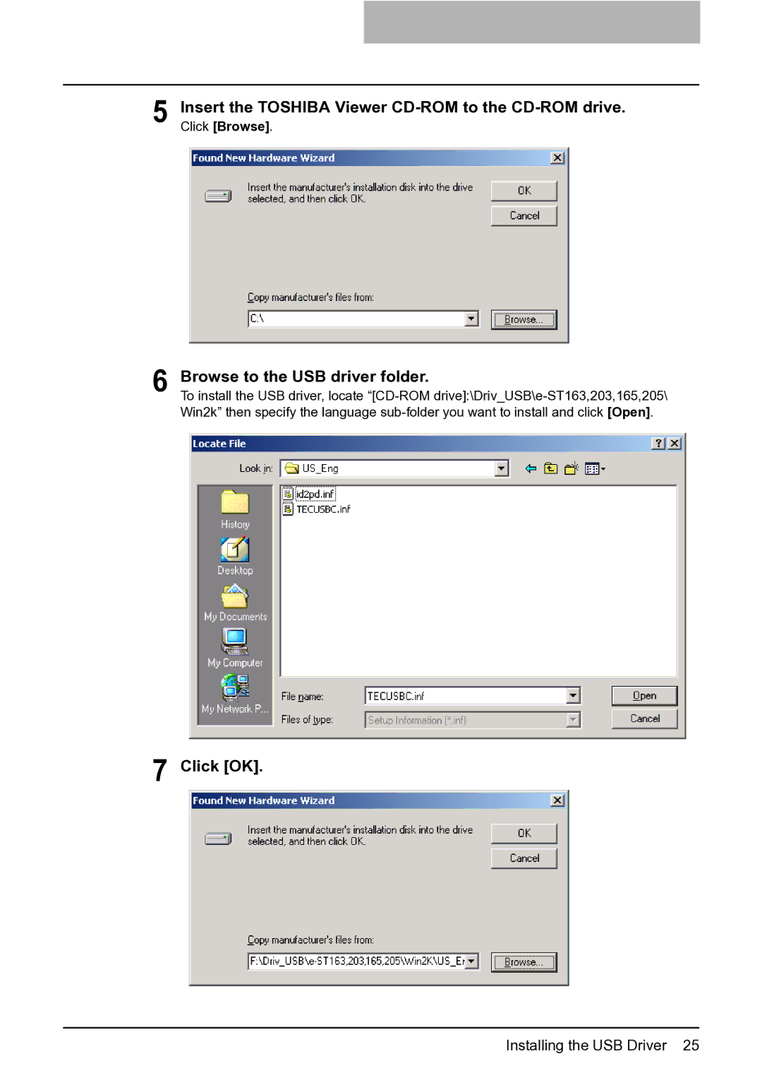 Toshiba e-STUDIO163/203 manual Insert the Toshiba Viewer CD-ROM to the CD-ROM drive, Click OK 