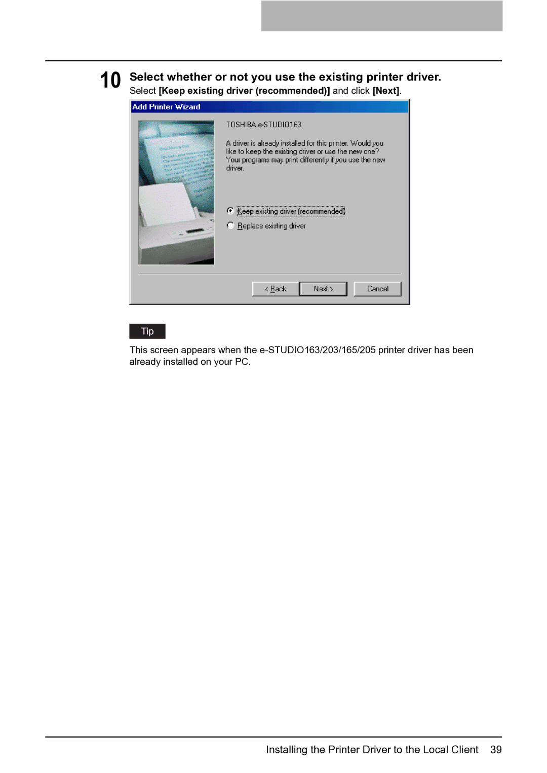 Toshiba e-STUDIO163/203 manual Installing the Printer Driver to the Local Client 