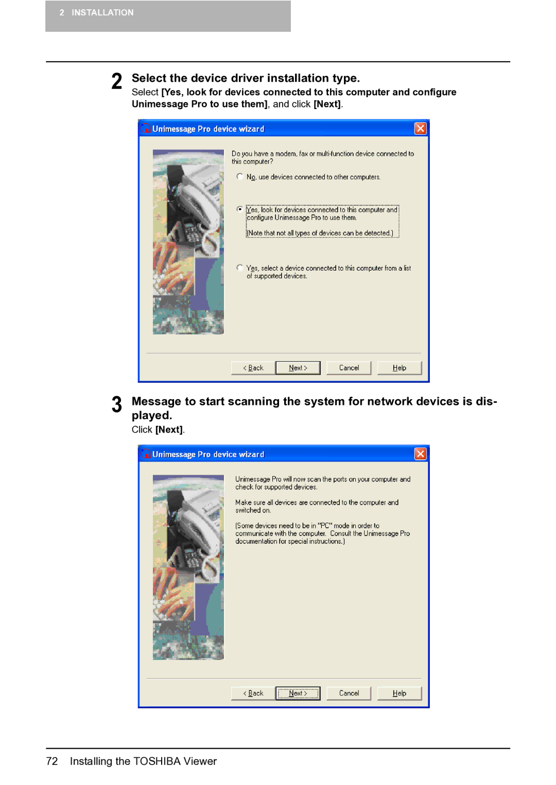 Toshiba e-STUDIO163/203 manual Select the device driver installation type 