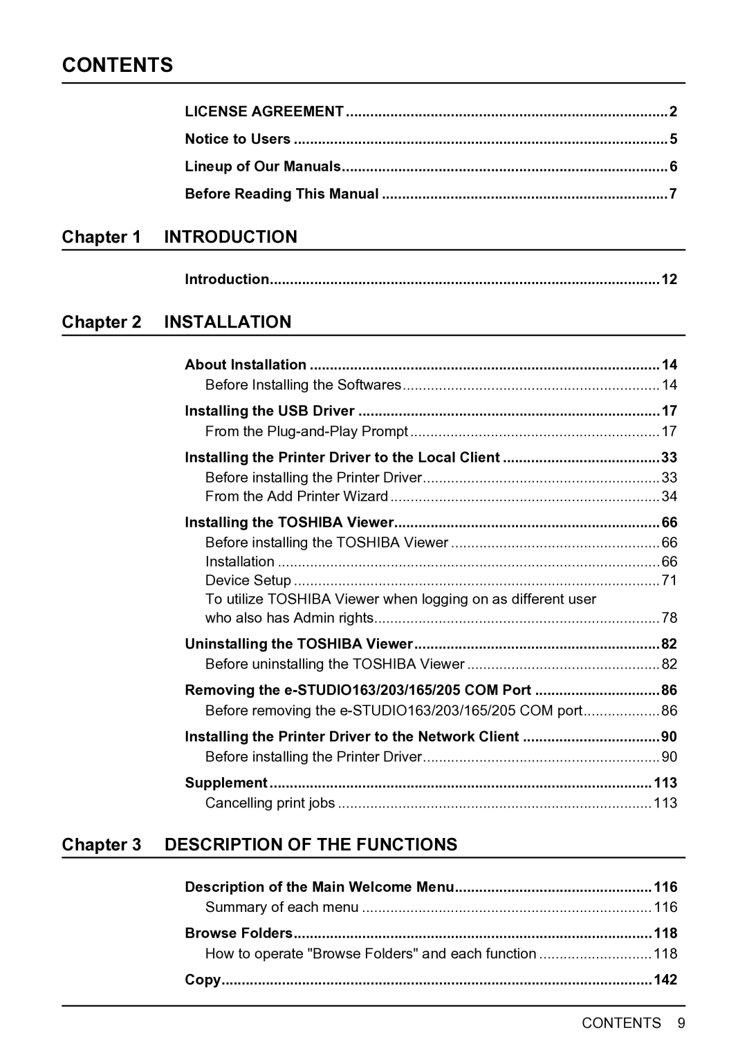 Toshiba e-STUDIO163/203 manual Contents 