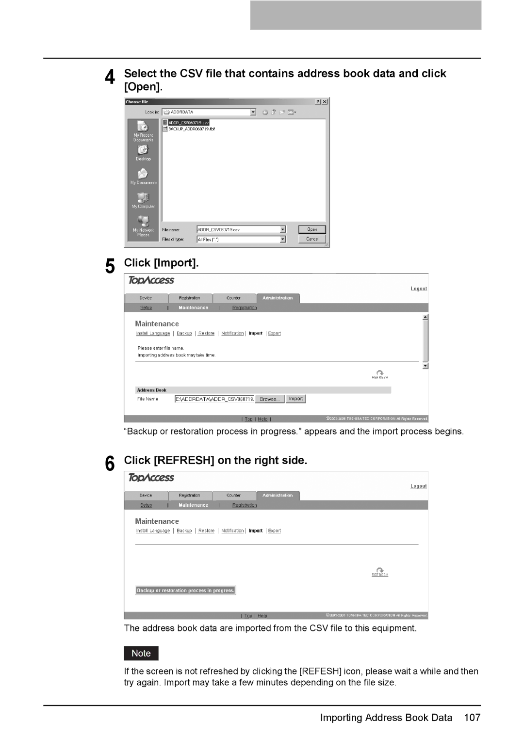 Toshiba e-Studio205, e-Studio165 setup guide Click Refresh on the right side 