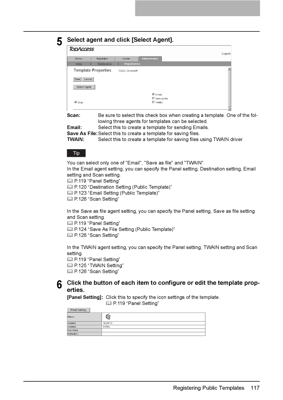 Toshiba e-Studio205, e-Studio165 setup guide Select agent and click Select Agent 