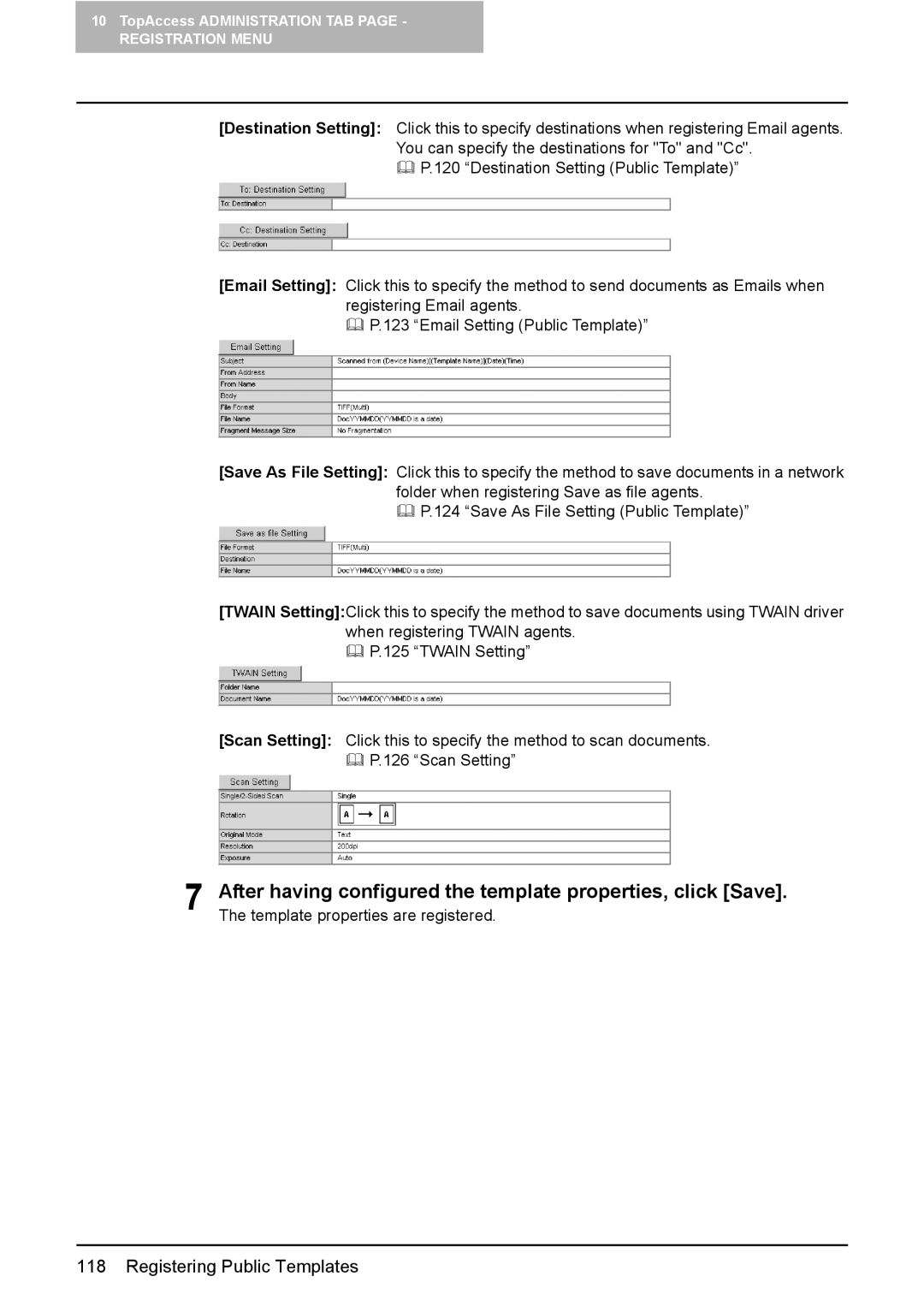 Toshiba e-Studio165, e-Studio205 setup guide Registering Public Templates 