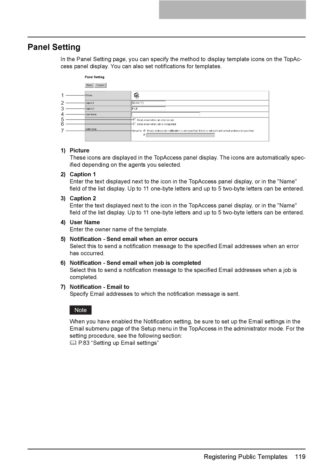 Toshiba e-Studio205, e-Studio165 setup guide Panel Setting 