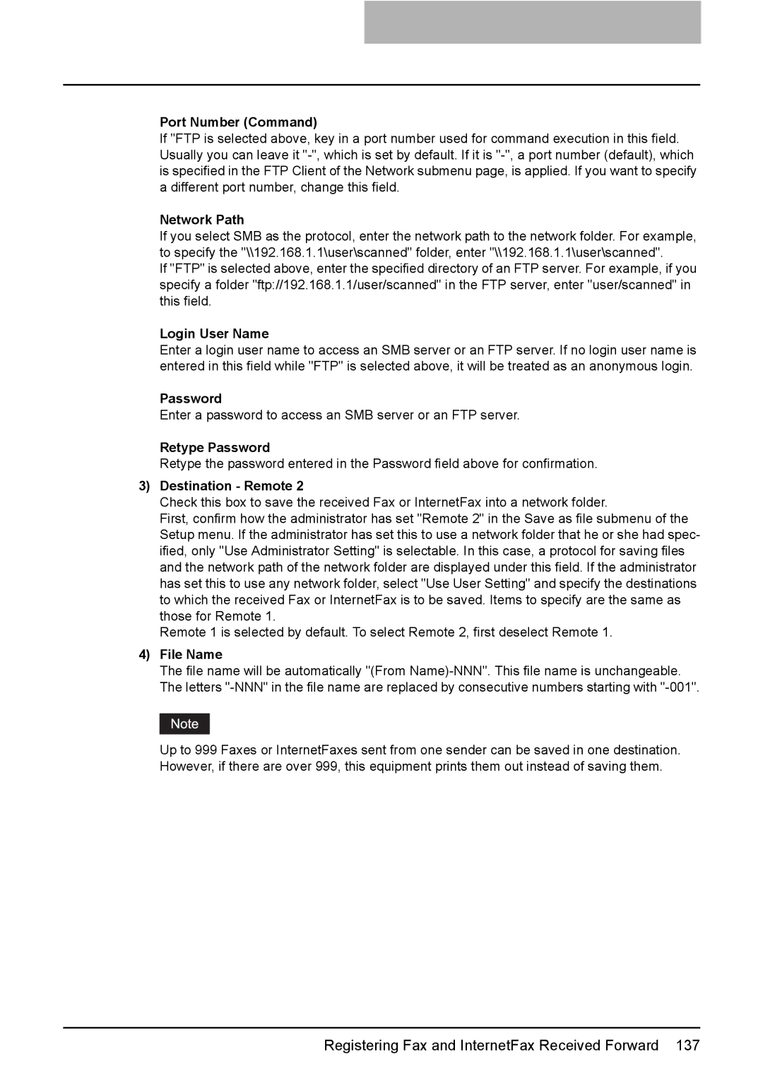 Toshiba e-Studio205, e-Studio165 setup guide Enter a password to access an SMB server or an FTP server 