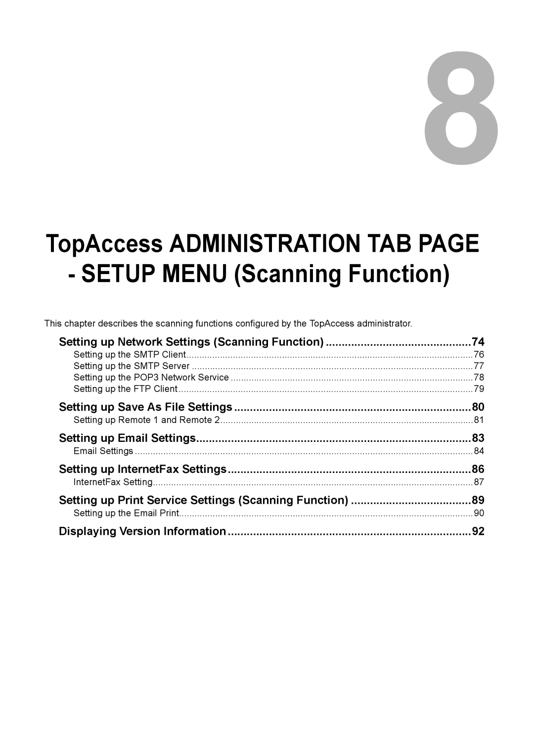 Toshiba e-Studio205 Setting up Save As File Settings, Setting up Email Settings, Setting up InternetFax Settings 