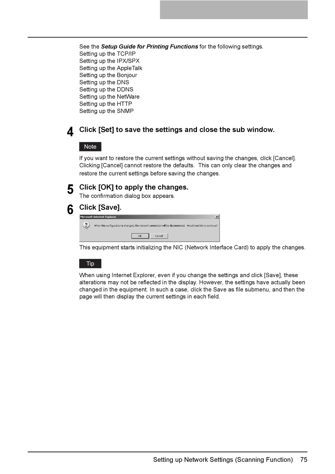 Toshiba e-Studio205, e-Studio165 setup guide Click Set to save the settings and close the sub window, Click Save 