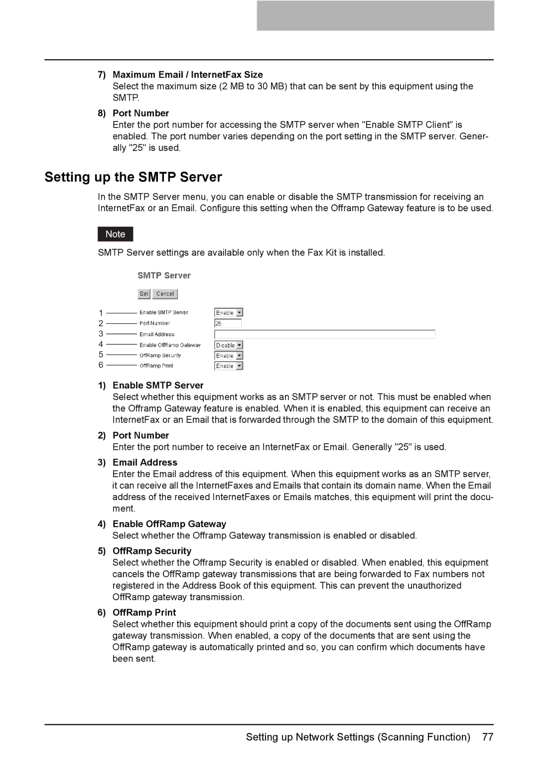 Toshiba e-Studio205, e-Studio165 setup guide Setting up the Smtp Server 