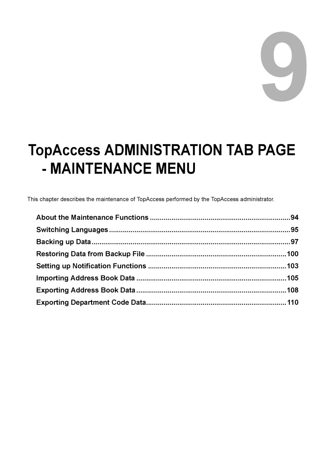 Toshiba e-Studio205, e-Studio165 setup guide TopAccess Administration TAB page Maintenance Menu 