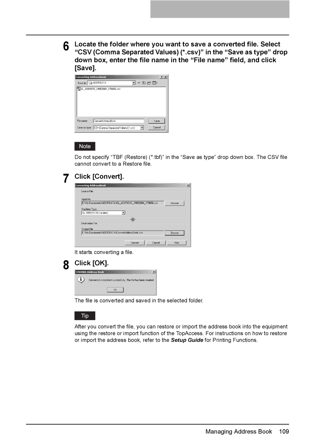 Toshiba e-Studio205, e-Studio165 manual Click Convert 