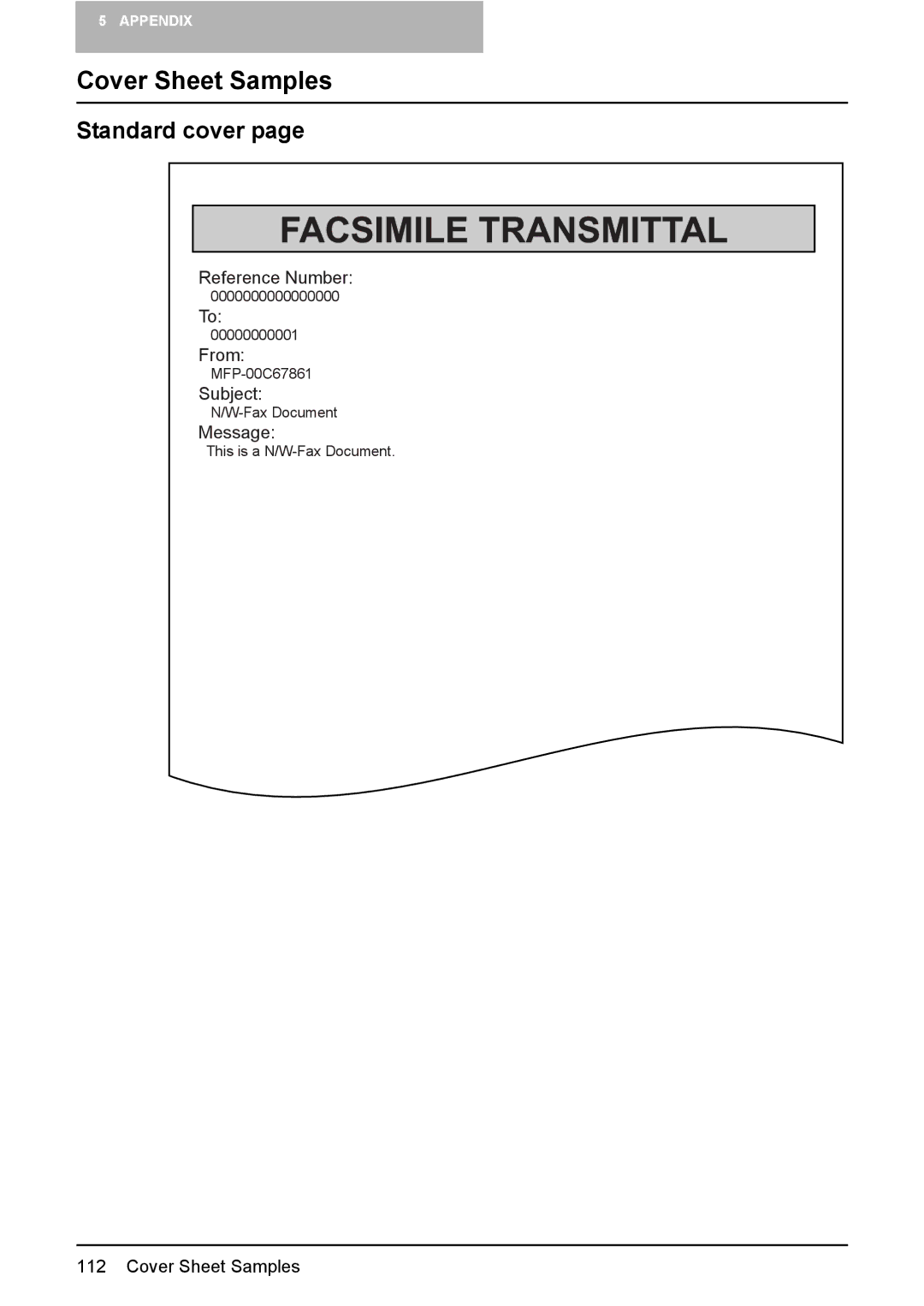 Toshiba e-Studio165, e-Studio205 manual Cover Sheet Samples, Standard cover 