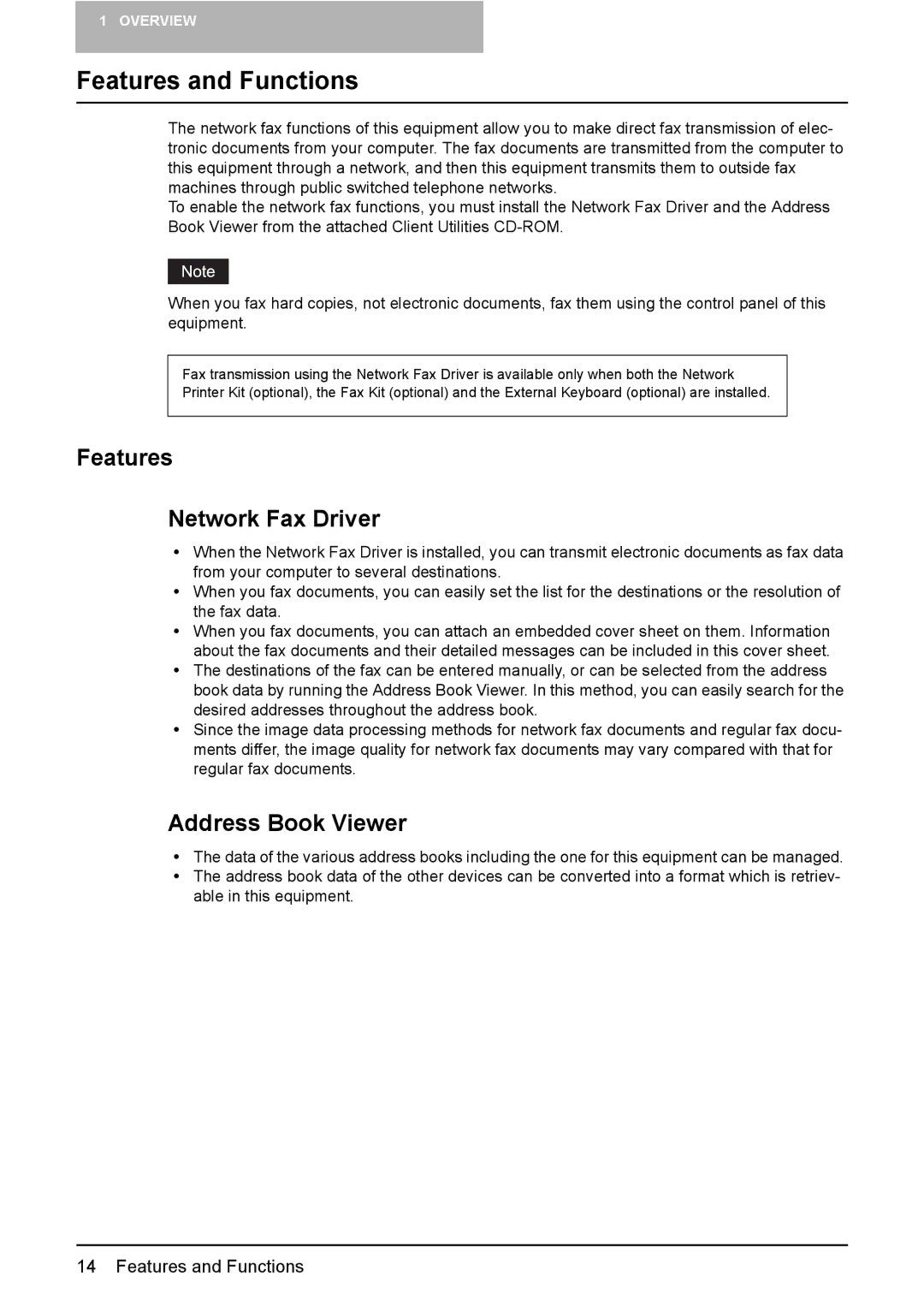 Toshiba e-Studio165, e-Studio205 manual Features Network Fax Driver, Address Book Viewer 