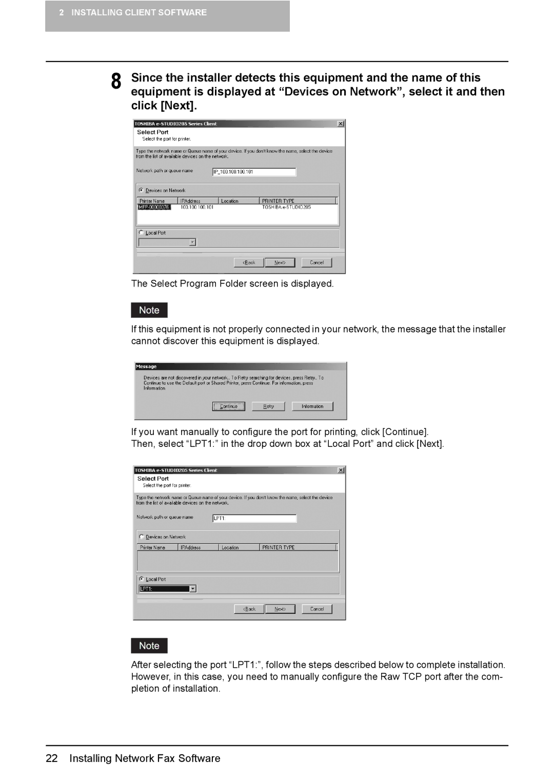 Toshiba e-Studio165, e-Studio205 manual Installing Network Fax Software 