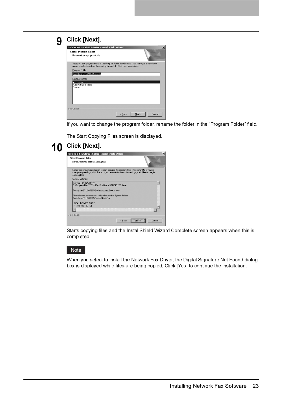 Toshiba e-Studio205, e-Studio165 manual Click Next 