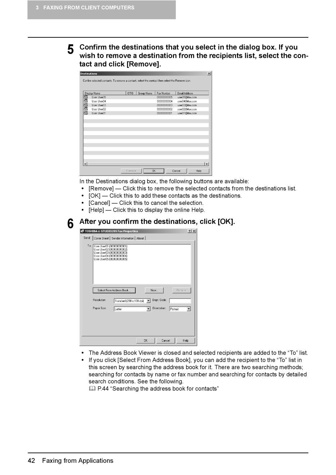 Toshiba e-Studio165, e-Studio205 manual After you confirm the destinations, click OK 