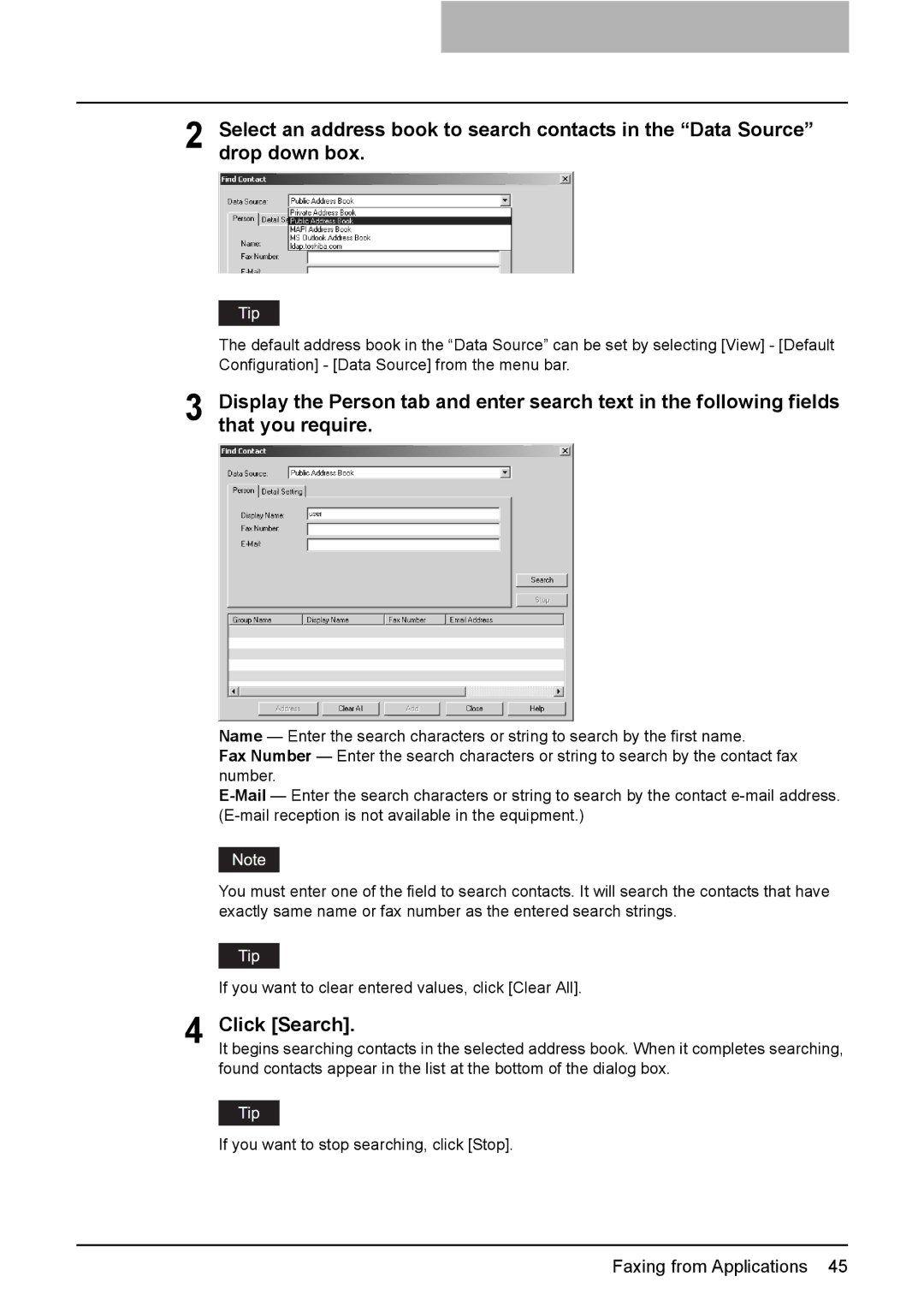 Toshiba e-Studio205, e-Studio165 manual Click Search 