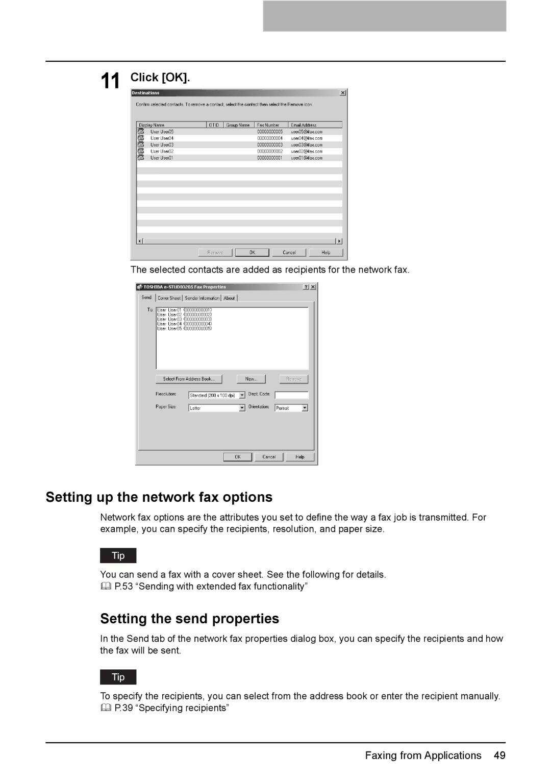 Toshiba e-Studio205, e-Studio165 manual Setting up the network fax options, Setting the send properties 