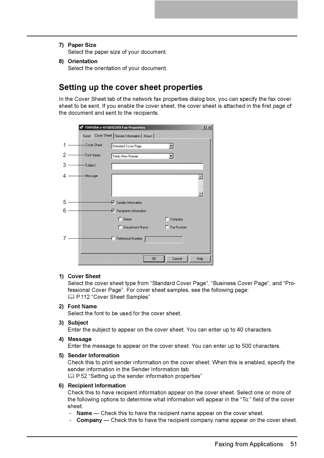 Toshiba e-Studio205, e-Studio165 manual Setting up the cover sheet properties 