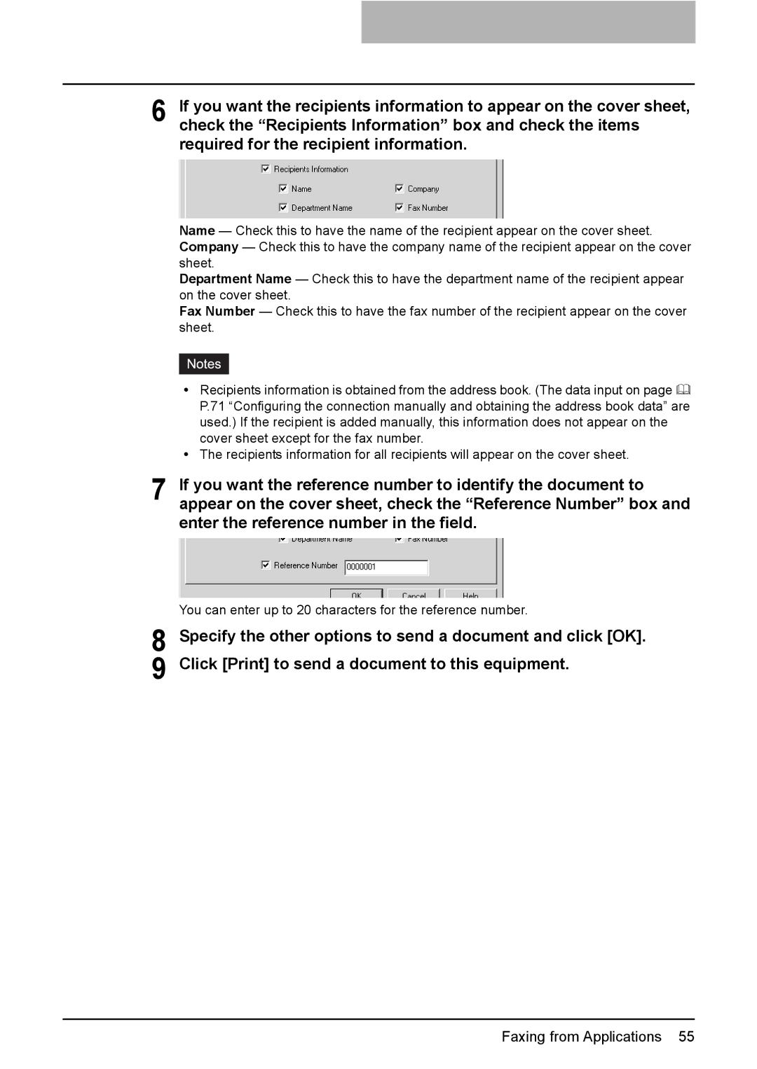 Toshiba e-Studio205 manual Check the Recipients Information box and check the items, Required for the recipient information 