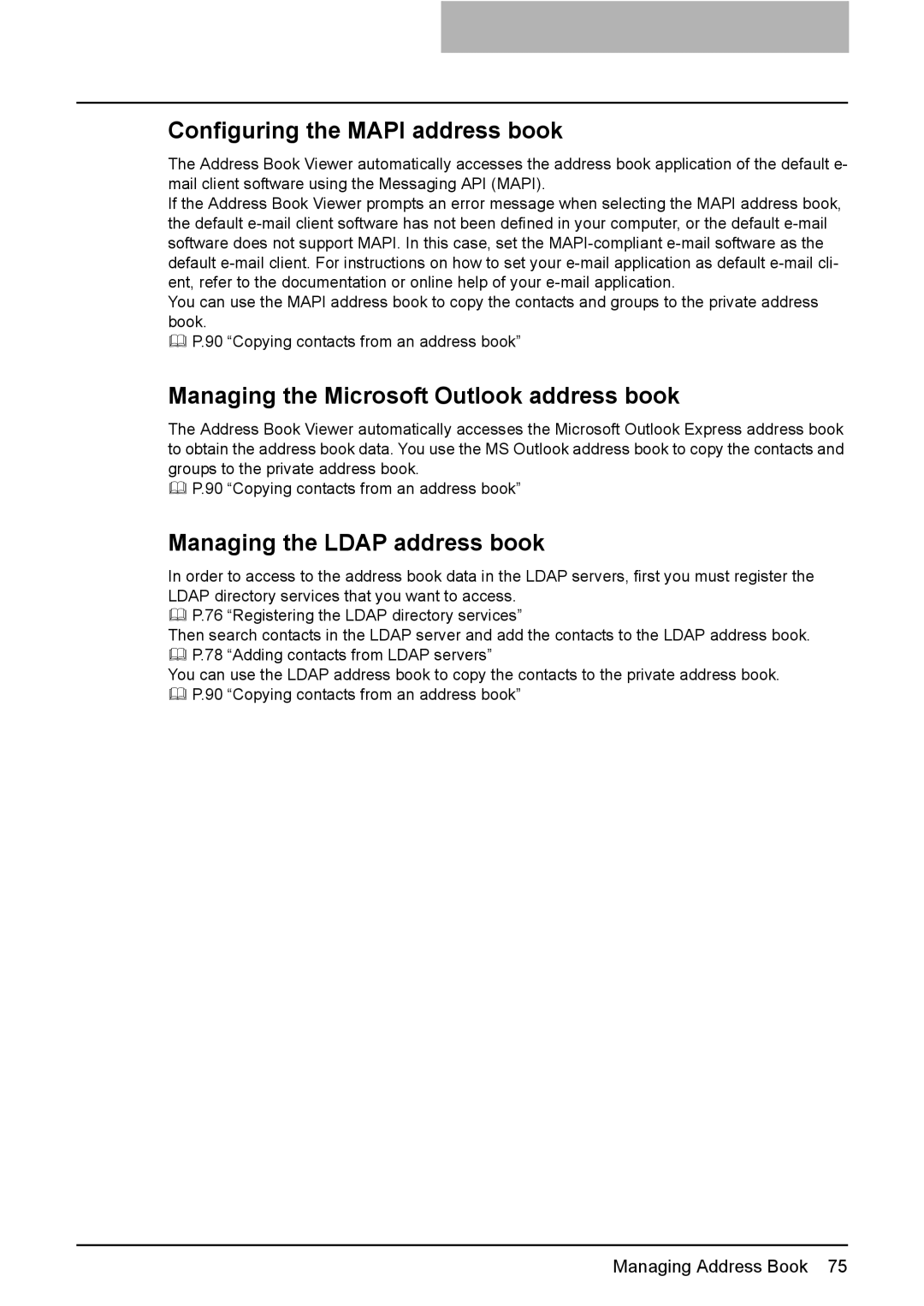 Toshiba e-Studio205, e-Studio165 manual Configuring the Mapi address book, Managing the Microsoft Outlook address book 